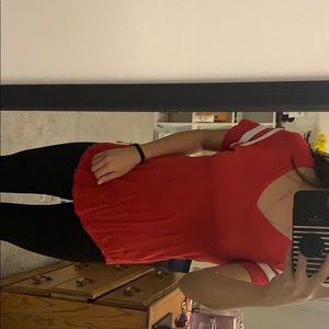 Red t-shirt with white stripes